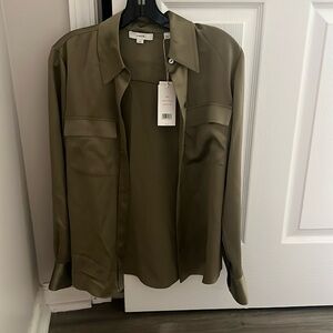 Vince silk chest-pocket long-sleeve blouse size s